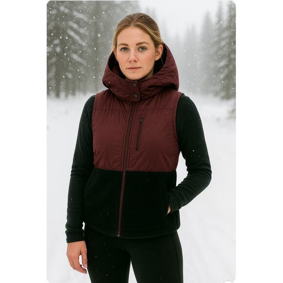 Sweaty Betty US 8 Plum Purple Black Urban Sherpa Vest chap Winter Warm Fleece - Picture 1 of 10